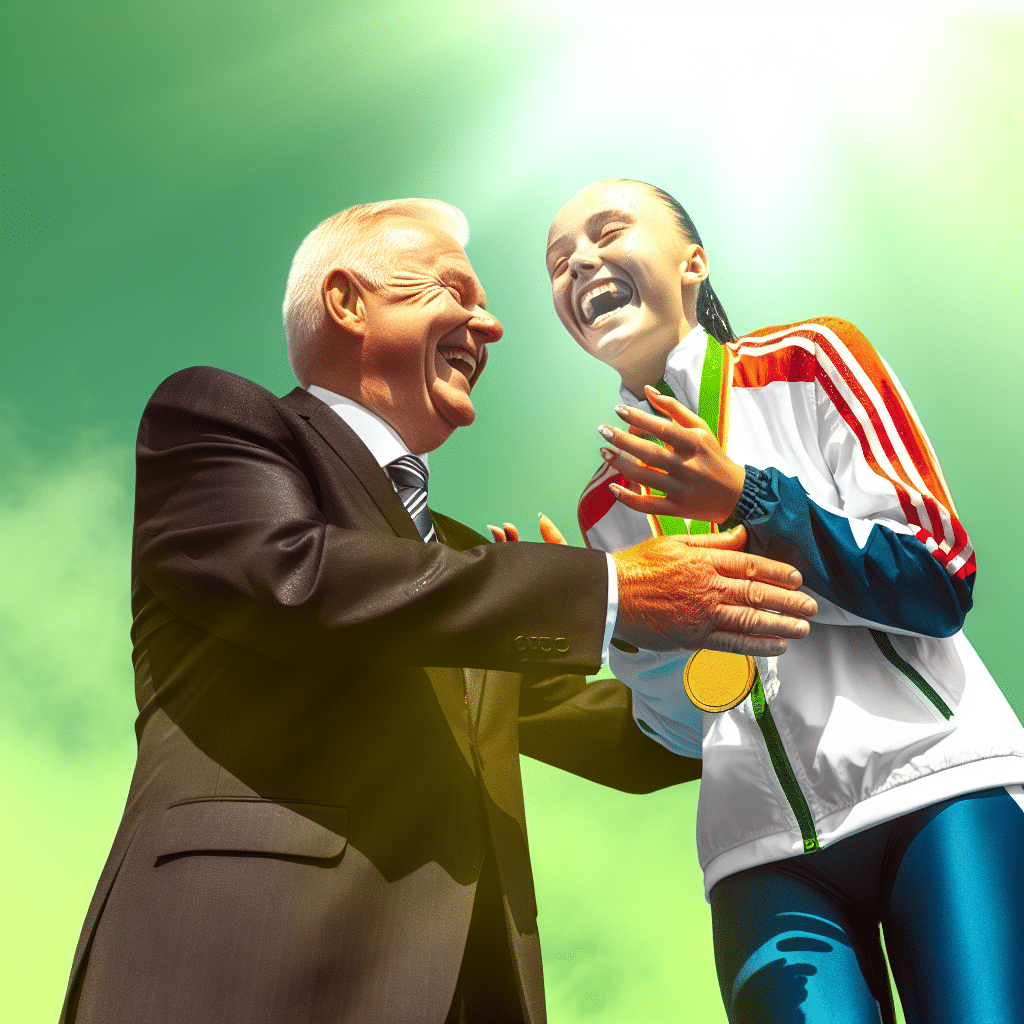 President Marcelo Rebelo de Sousa congratulates Patrícia Sampaio on bronze medal